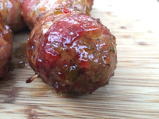 BBQ Turkey Meatballs Wrapped in Bacon