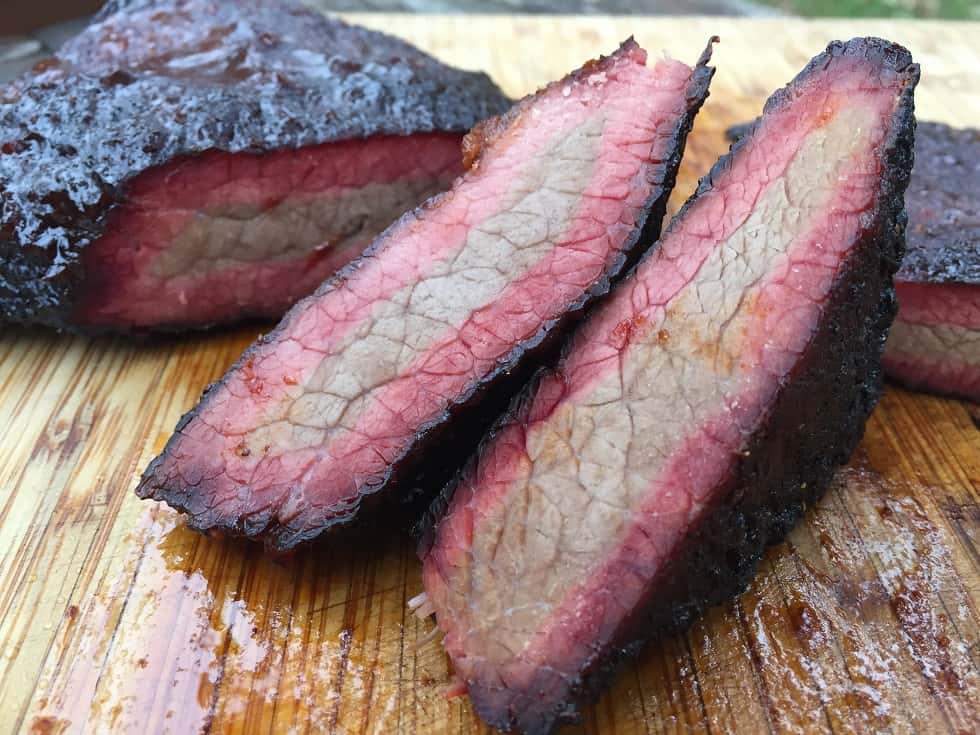 First plate rib smoke ring. Aimed for 250 with oak/pecan. Total cool 10  hours. Pulled at 208. Rested 45 mins. I've cooked about 10 cooks on this  offset after coming from pellet