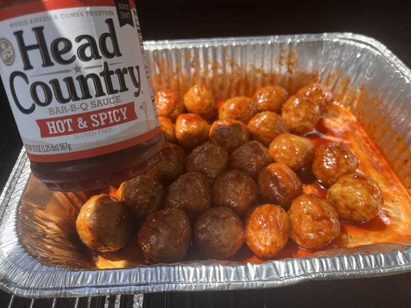 Add BBQ Sauce to the Smoked Meatballs