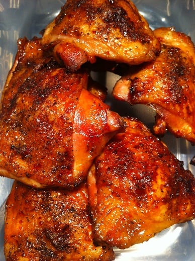 Charcoal grilled chicken thighs