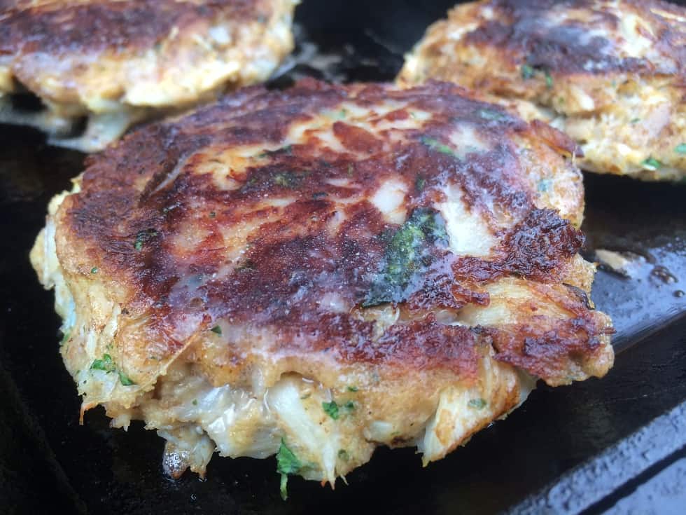 Crab Cakes on a Cast Iron griddle