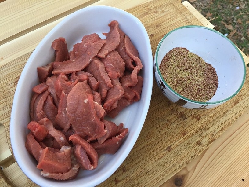 Sliced brisket and cure mix